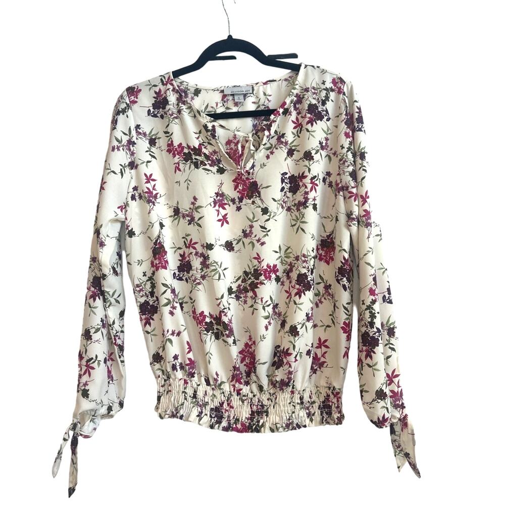 Allison Joy Creamy White with Pink, Purple, and Green Floral Pattern Blouse